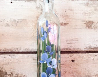 Hand painted Blue Wildflower Olive Oil, Dish Soap Dispenser Bottle for Kitchen