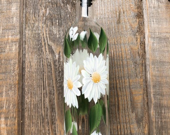 Hand painted White Daisy Olive Oil, Dish Soap Bottle Dispenser for Kitchen