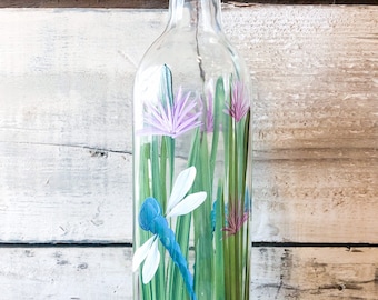Hand painted Dragonfly Olive Oil, Dish Soap Bottle Dispenser for your kitchen
