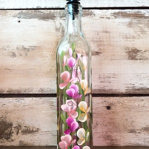 Hand painted Sweet Peas, Dish Soap Dispenser Bottle for Kitchen