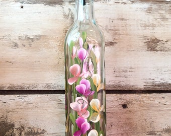 Hand painted Sweet Peas, Dish Soap Dispenser Bottle for Kitchen