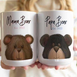 Mama Bear Mug, Papa Bear Mug, Mama and Papa Bear Custom Mug.  New Parent, Baby Shower Gift, Present for Expecting Parents.
