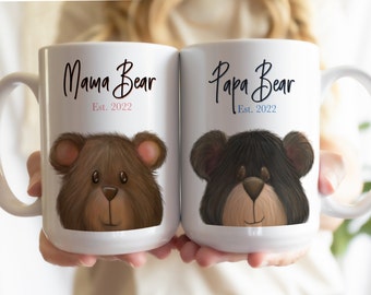 Mama Bear Mug, Papa Bear Mug, Mama and Papa Bear Custom Mug.  New Parent, Baby Shower Gift, Present for Expecting Parents.