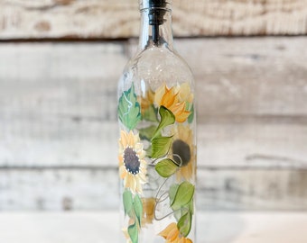 Hand painted Sunflower Dish Soap Dispenser Bottle for Kitchen