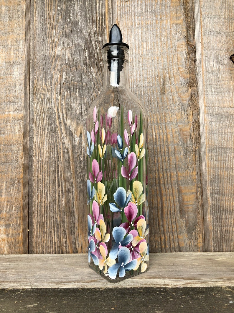 Hand painted Wildflower Olive Oil, Dish Soap Bottle Dispenser for your kitchen image 1