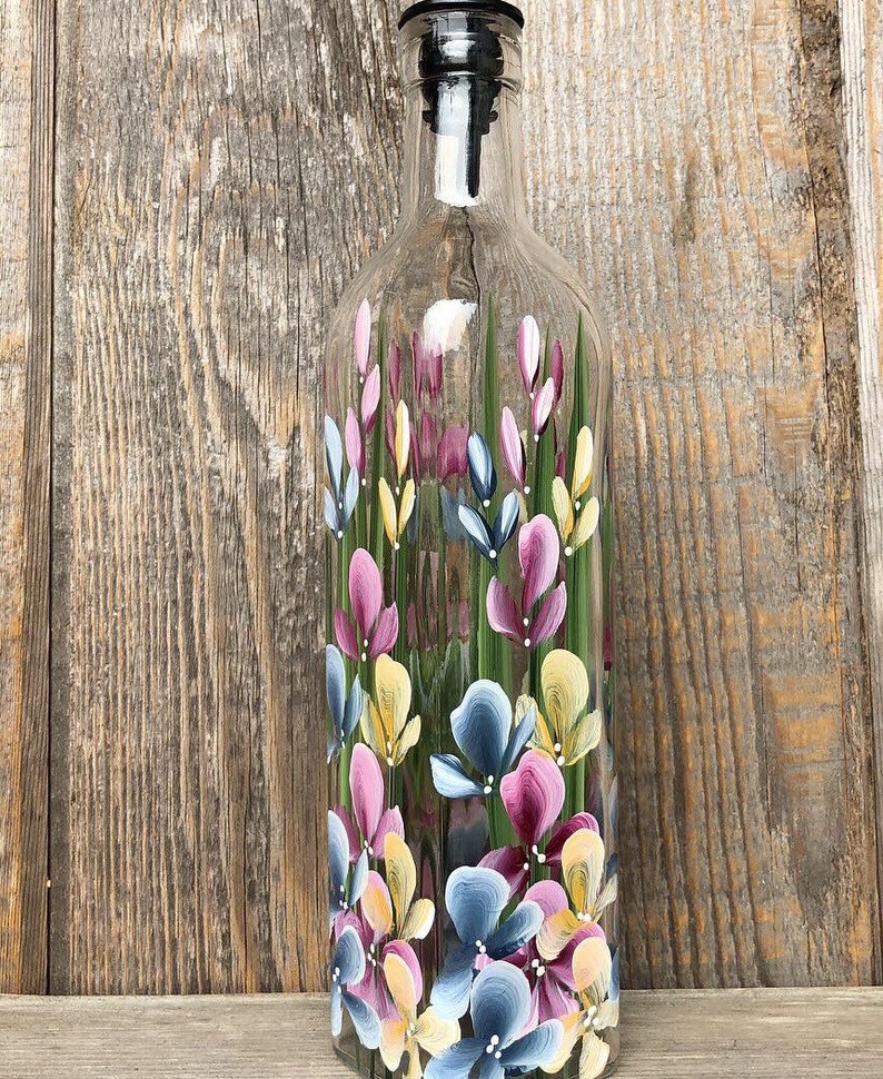 Hand painted Wildflower Olive Oil, Dish Soap Bottle Dispenser for your kitchen image 4
