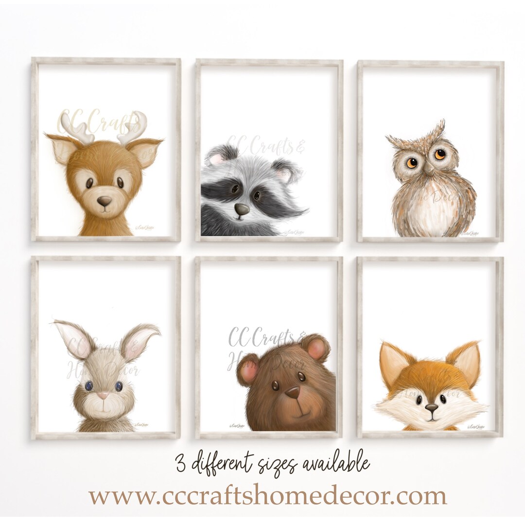 Set of Six (6) Woodland Nursery Art Prints - Etsy