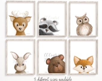 Set of Six (6) Woodland Nursery Art Prints