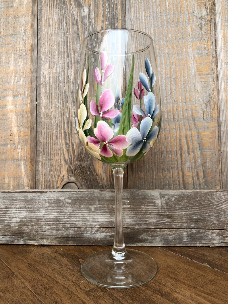 Hand painted Wildflower Wine glasses with Stems. Makes a Etsy