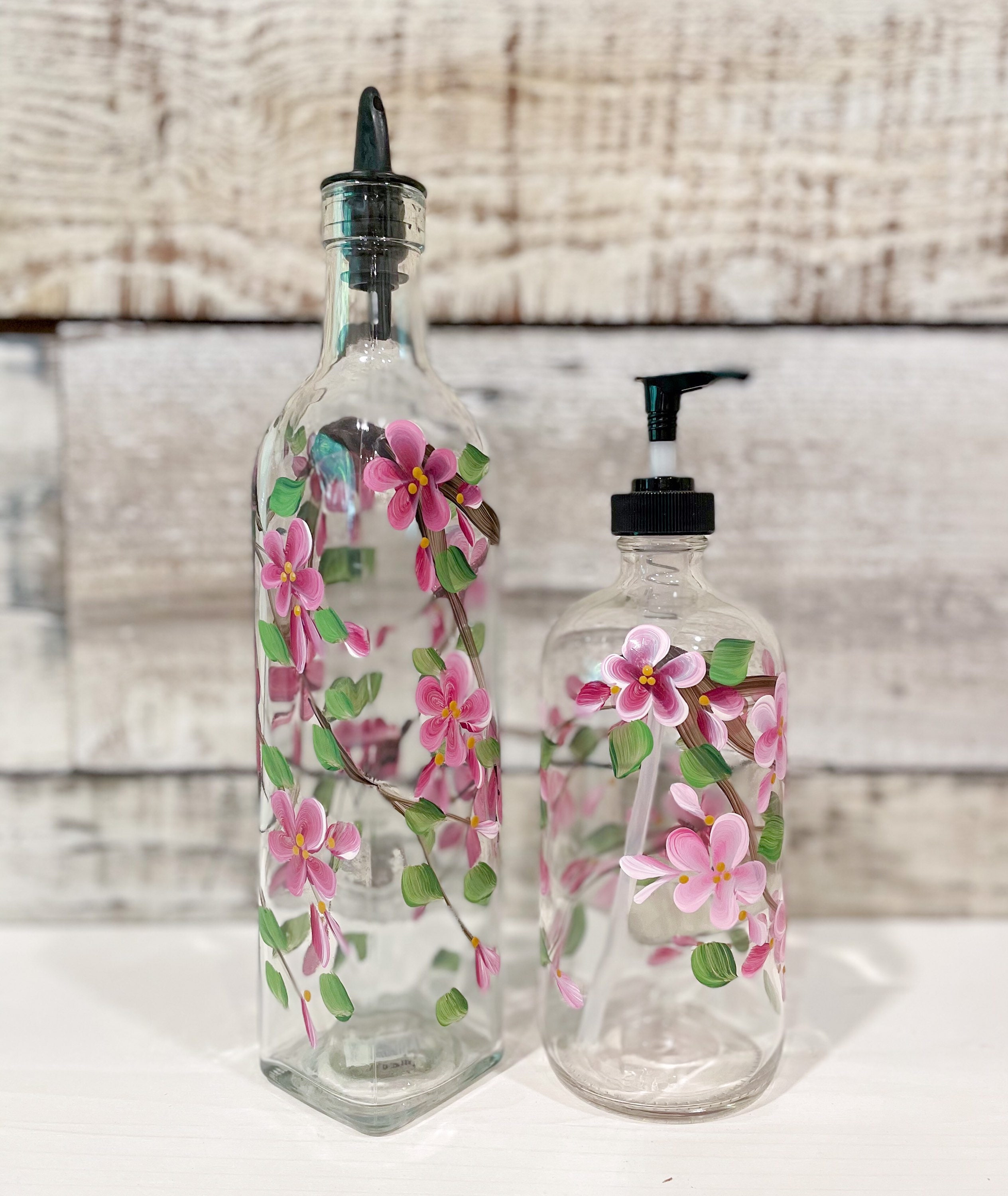 Hand Painted Glass Soap Lotion Dispenser Bottle Cherry Etsy