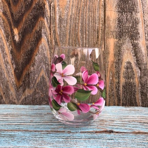 Painted Cherry Blossom STEMLESS Wine glasses. Hand painted Wine tumbler Perfect for your favourite wine. image 6