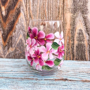 Painted Cherry Blossom STEMLESS Wine glasses. Hand painted Wine tumbler Perfect for your favourite wine. image 4