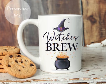 Witches Brew Ceramic Mug. Spooky Halloween drinkware. Autumn Decor Coffee Cup. Fall Gifts for Her. Witches Hat, Cauldron