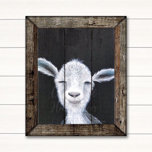 Farmhouse Goat Rustic Giclee ART PRINT, Wall Art, Farmhouse Decor,  Goat Lover Gift