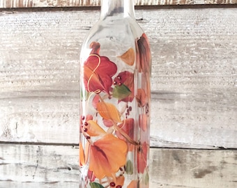 Autumn Fall Leaves Olive Oil, Dish Soap Dispenser Bottle for Kitchen. Hand painted 16oz