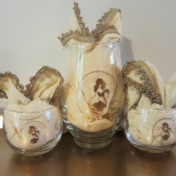 3 Piece Vintage Playboy Key Club Cocktail Set - Gold Bunny Pin Up Bar Set