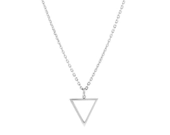 Triangle Necklace & Pendant Set for Men, Silver Stainless Steel Triangle Geometric Necklace, Men’s Silver Cable Chain, Gift for Him