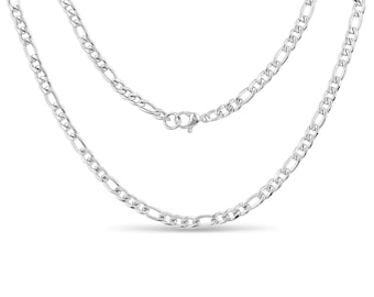 Silver Figaro Chain Necklace - Men's & Women's Silver Stainless Steel Necklace - Figaro Link Chain - Minimalist - Waterproof