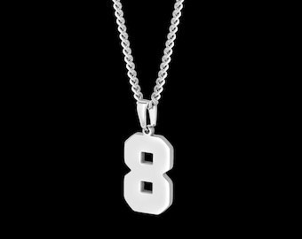 Number Pendant & Chain, Silver Necklace Set, Baseball and Sports Team Number Jewelry Necklace, #00-#99