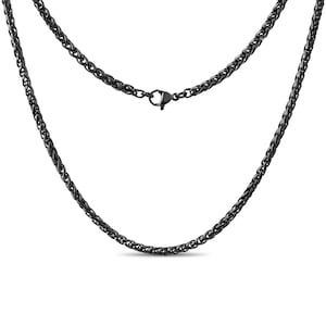 Black Wheat Chain Necklace - Men&#39;s & Women&#39;s Black Stainless Steel Necklace - Braided Wheat Spiga Link Chain - Minimalist - Waterproof
