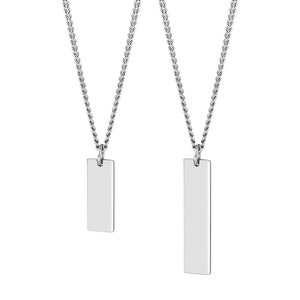 Personalized Silver Necklace for Men & Women - Silver Vertical Bar Necklace - Men's Women's Engraved Jewelry - Initials, Names, Coordinates