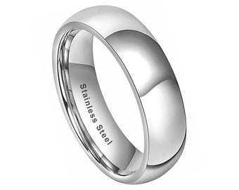 Stainless Steel Wedding Ring, Silver Wedding Band, Men's Ring, Women's Band, 6mm Stainless Steel Ring