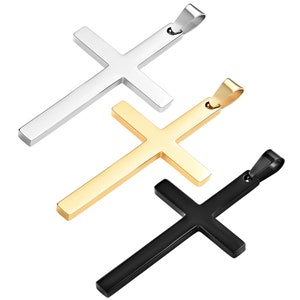 Silver, Gold, or Black Cross Pendant, Men’s Replacement Stainless Steel Cross Pendant (only pendant, no chain)