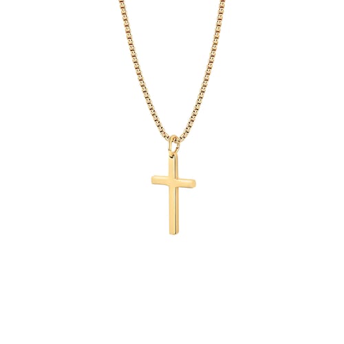 14K Gold Small Cross Necklace for Men 