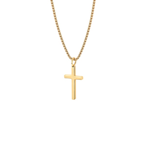 14K Gold Small Cross Necklace for Men, Women - 3 Sizes  - Small Cross Pendants - Tiny Gold Stainless Steel Cross & Chain Set - Waterproof