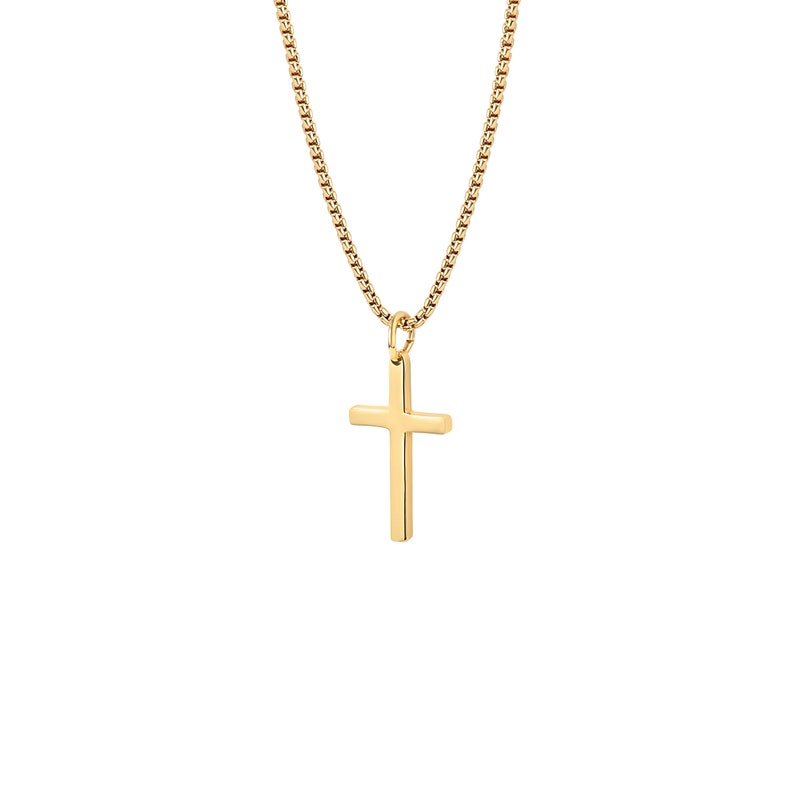 14K Gold Small Cross Necklace for Men, Women - 3 Sizes  - Small Cross Pendants - Tiny Gold Stainless Steel Cross & Chain Set - Waterproof 