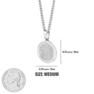 St Michael Silver Pendant & Necklace Chain Set, Round Medal Saint Michael Archangel Pendant w/ Stainless Steel Chain Necklace, 3 Sizes bild 5