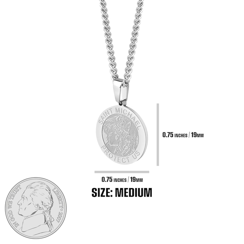 St Michael Silver Pendant & Necklace Chain Set, Round Medal Saint Michael Archangel Pendant w/ Stainless Steel Chain Necklace, 3 Sizes bild 5