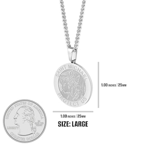 St Michael Silver Pendant & Necklace Chain Set, Round Medal Saint Michael Archangel Pendant w/ Stainless Steel Chain Necklace, 3 Sizes bild 6