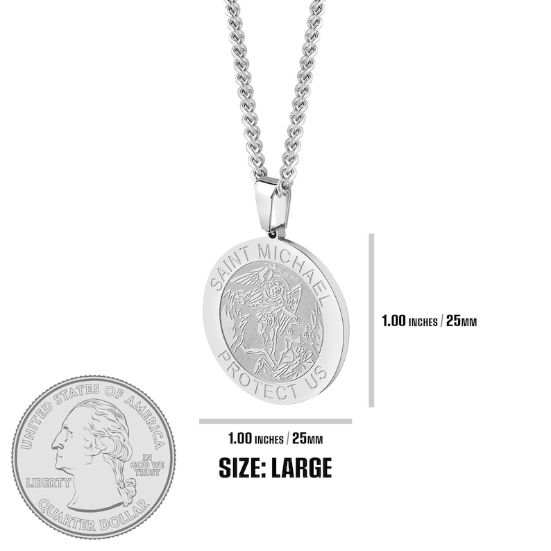 St Michael Silver Pendant & Necklace Chain Set, Round Medal Saint Michael Archangel Pendant w/ Stainless Steel Chain Necklace, 3 Sizes bild 6