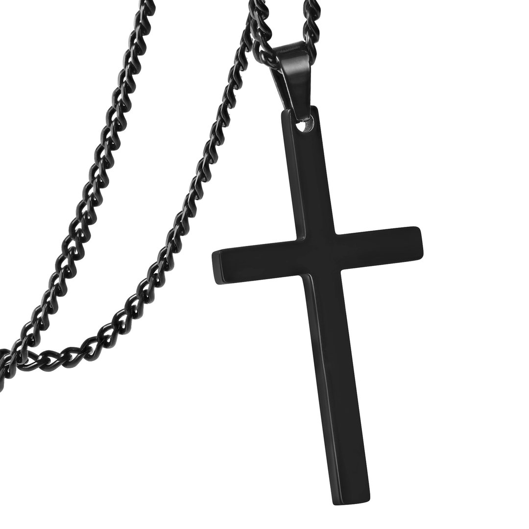 Cross Necklace, Mens Black Cross Pendant & Chain Set Etsy