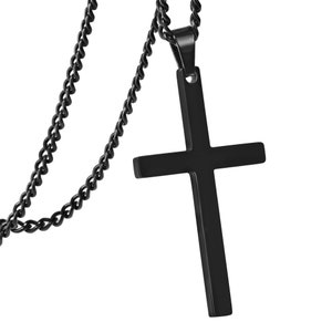 Cross Necklace, Men’s Black Cross Pendant & Chain Set