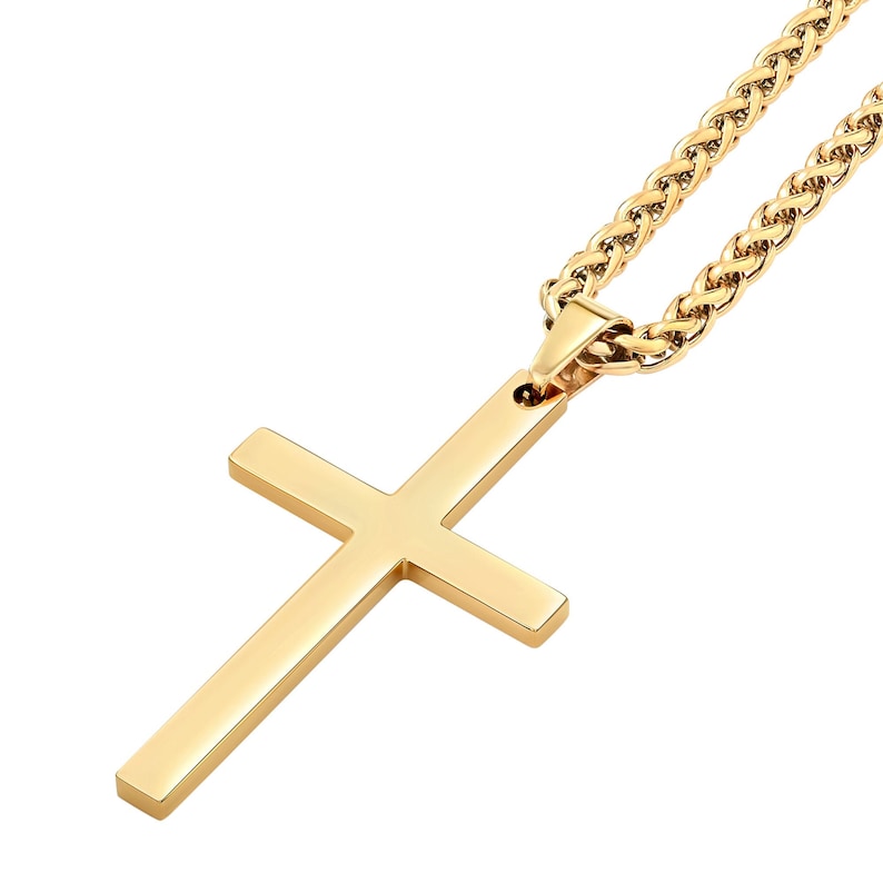 Gold Cross Necklace For Men Women Him Her - Personalized 14K Gold Stainless Steel Cross Pendant - Braided Wheat Chain Man Woman Necklace 