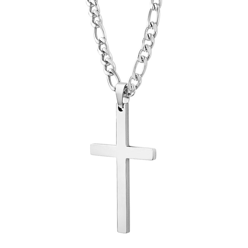 Waterproof Cross Necklace Mens Silver Cross Pendant & Figaro Etsy