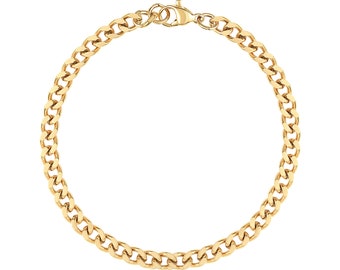 Thick Chunky 5mm Gold Curb Bracelet & Anklet, Men's and Women's Cuban Link Bracelet and Anklet, Stainless Steel, All Sizes: 7"-14"