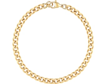 Thick Chunky 5mm Gold Curb Bracelet & Anklet, Men's and Women's Cuban Link Bracelet and Anklet, Stainless Steel, All Sizes: 7"-14"