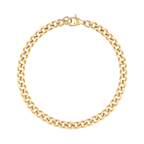 Thick Chunky 5mm Gold Curb Bracelet & Anklet, Men's and Women's Cuban Link Bracelet and Anklet, Stainless Steel, All Sizes: 7"-14"