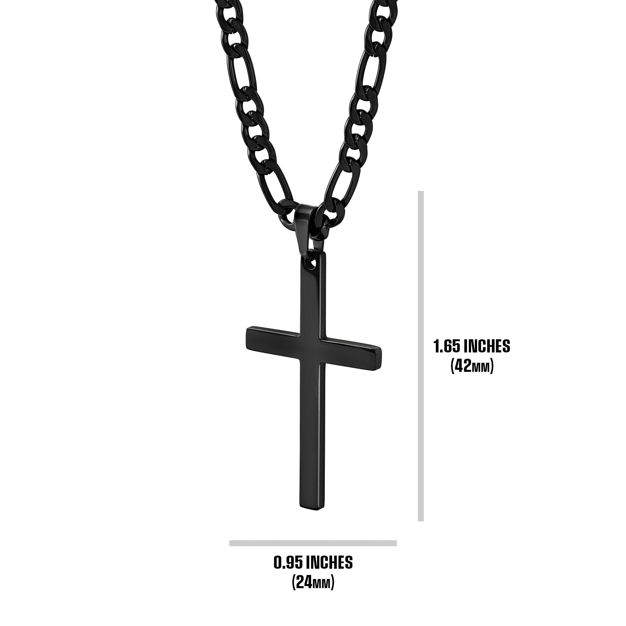 Waterproof Cross Necklace Mens Black Cross Pendant & Figaro Etsy