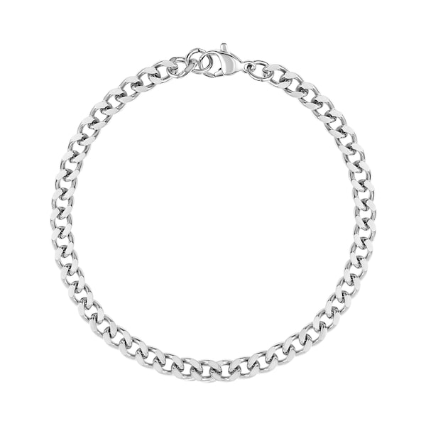 Thick Chunky 5mm Silver Curb Bracelet & Anklet, Men's and Women's Cuban Link Bracelet and Anklet, Stainless Steel, All Sizes: 7"-14"