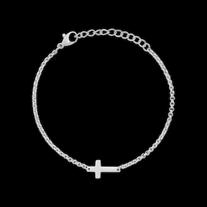 Silver Cross Bracelet - Dainty Tiny Cross Bracelet - Silver Holy Religious Jewelry - Dainty Sideways Cross - Waterproof Small Cross Bracelet