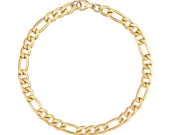 Waterproof Bracelet & Anklet  - Men's Women's Figaro Chain Bracelet - 14K Gold Anklet - Unisex Stainless Steel Jewelry - Gift for Her, Him