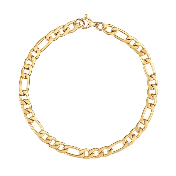 Waterproof Bracelet & Anklet  - Men's Women's Figaro Chain Bracelet - 14K Gold Anklet - Unisex Stainless Steel Jewelry - Gift for Her, Him