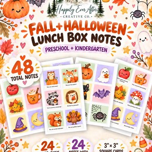 Fall Halloween Lunch Box Notes, Watercolor Cards for Kids (Digital Download)