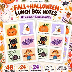 Halloween Lunch box Notes, Fall Lunch Box Notes, Watercolor love notes for Kids, 48 Encouragement Cards (Digital Download)