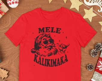 Mele Kalikimaka shirt Hawaiian Santa tshirt Hawaiian xmas gifts Shaka Hawaiian Christmas Mens graphic tee Cute holiday t shirt Family xmas