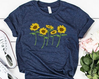Sonnenblume T-Shirt Wildblumen-T-Shirt, Damen-Grafik-T-Shirt Unisex Vintage-T-Shirt Blumen-Shirt für Frauen Natur-T-Shirt Blumendruck-Abenteuer-Shirt